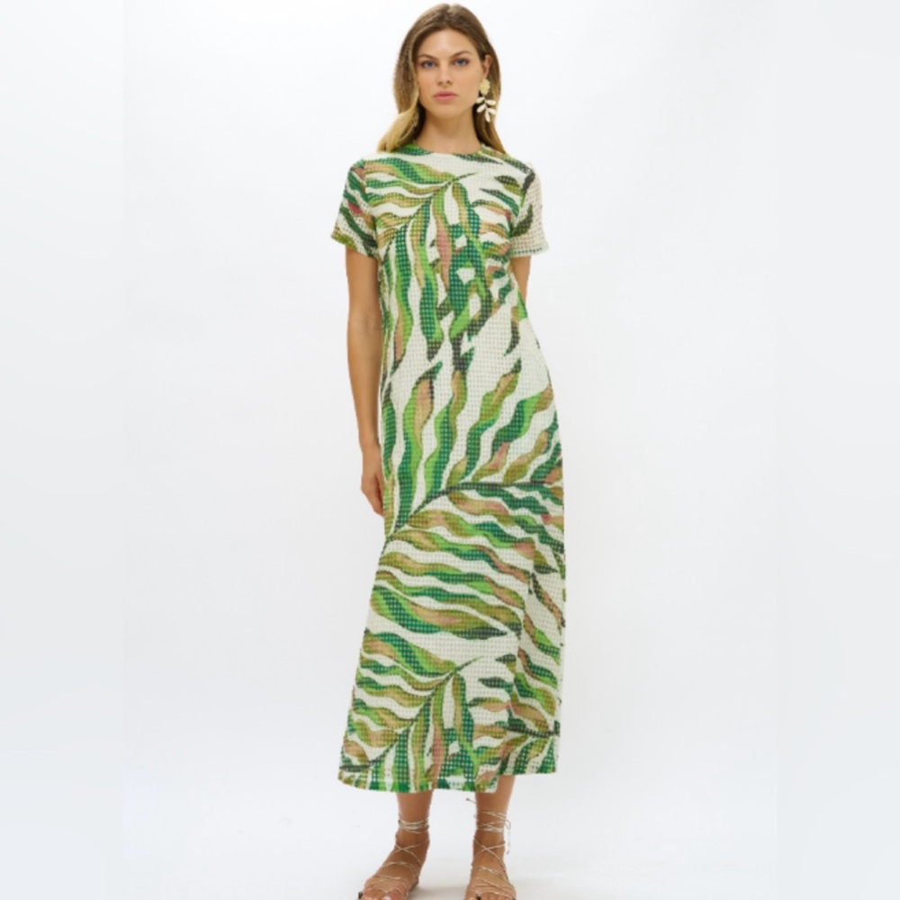 NEW OLIPHANT Short Sleeve Shift Maxi Dress in Maldive Green Size XL